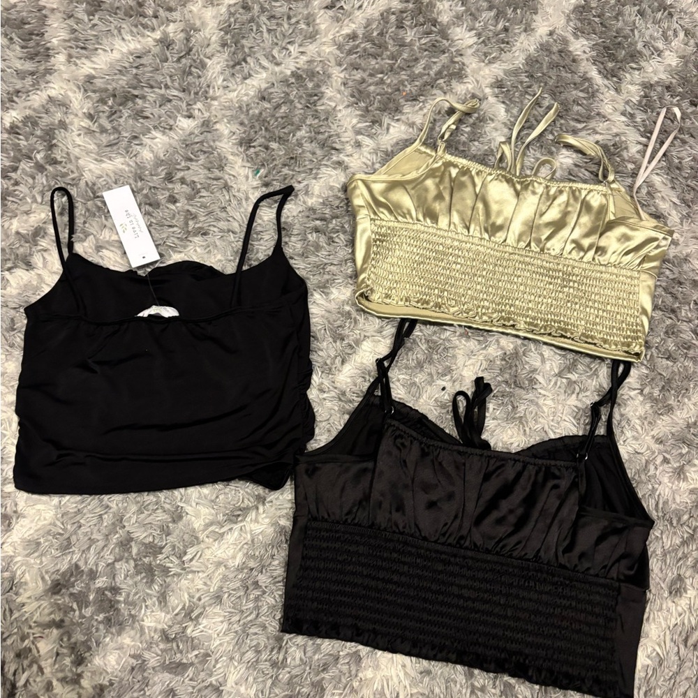 Bundle of 3 Crop Tops - Elegant Black & Satin Black and Satin  Lime Green Tops